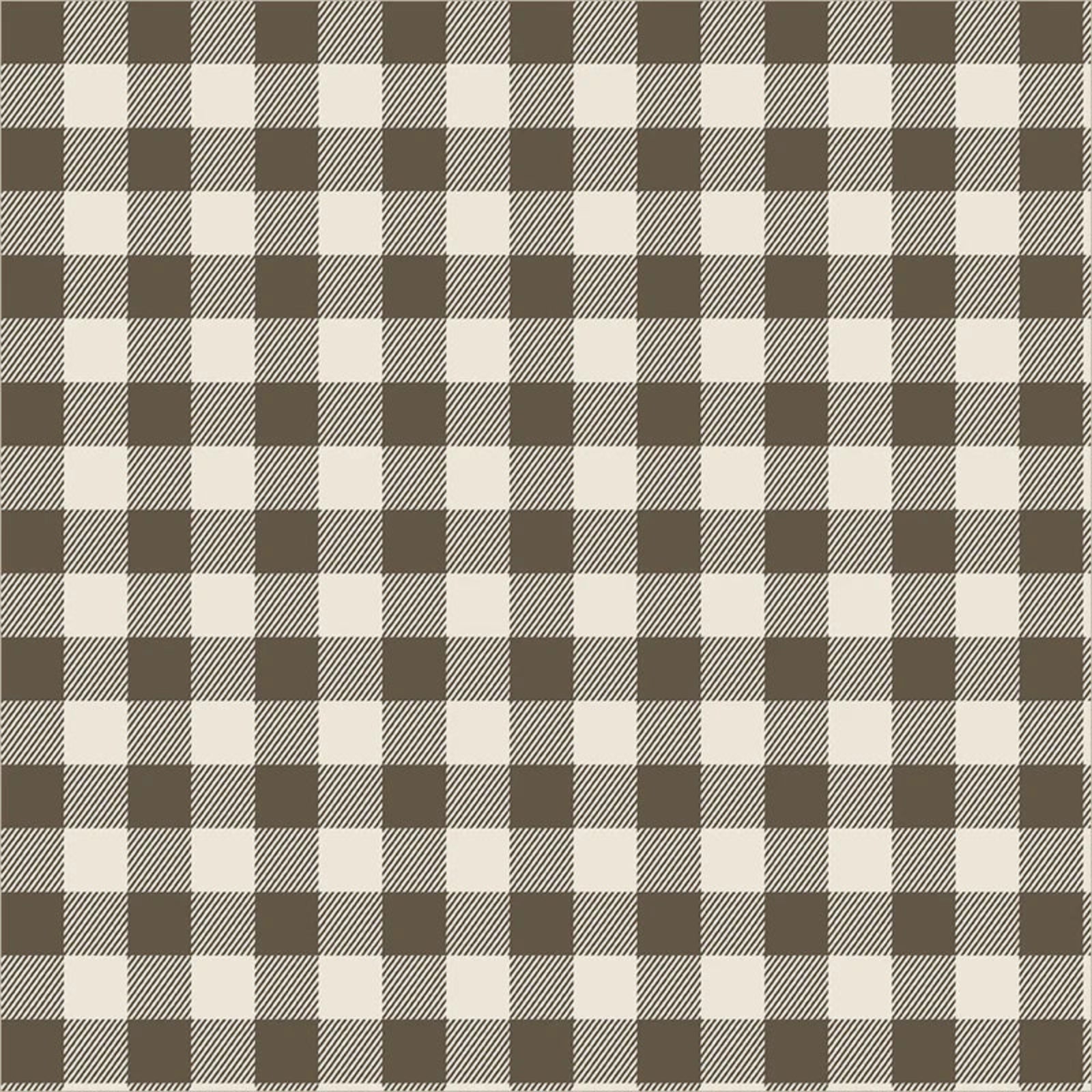 Brown and cream gingham check pattern with alternating solid and diagonally striped squares.