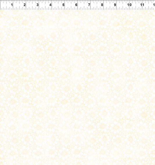 Creamy yellow flowers on a off white background fabric by In the Beginning Fabrics.