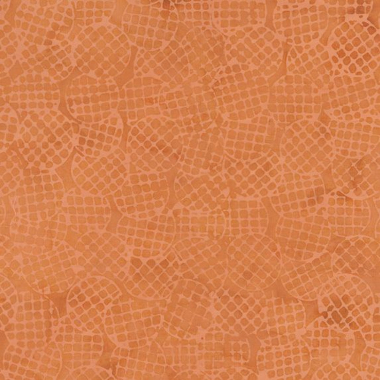 A close-up of a textured fabric or wallpaper pattern in warm peach-orange, featuring a repeating grid-like organic motif.