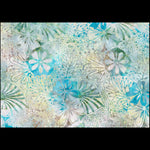 A seamless watercolor floral pattern featuring light blue, teal, and sage green botanical motifs over a textured cream and beige background.