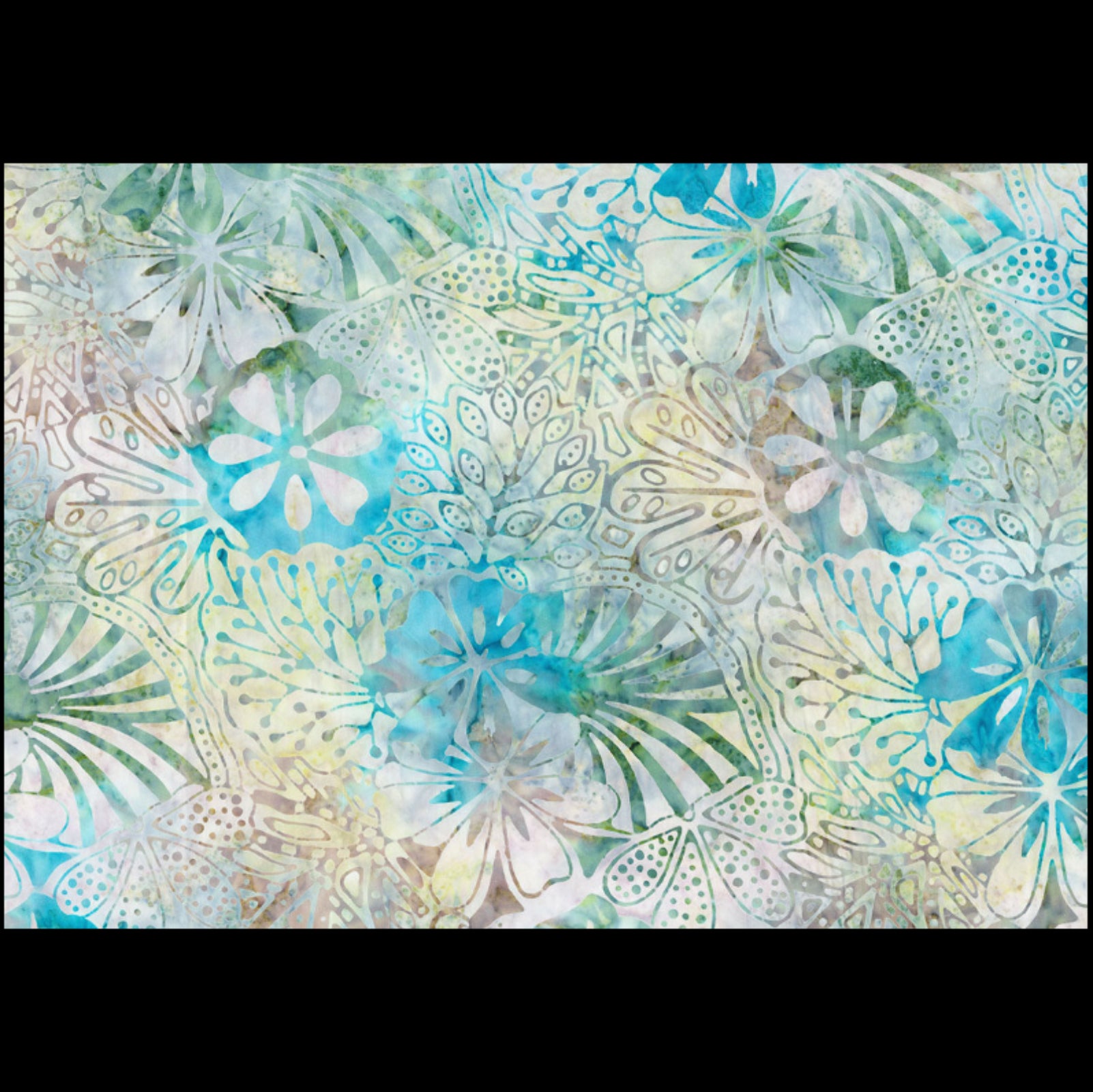 A seamless watercolor floral pattern featuring light blue, teal, and sage green botanical motifs over a textured cream and beige background.
