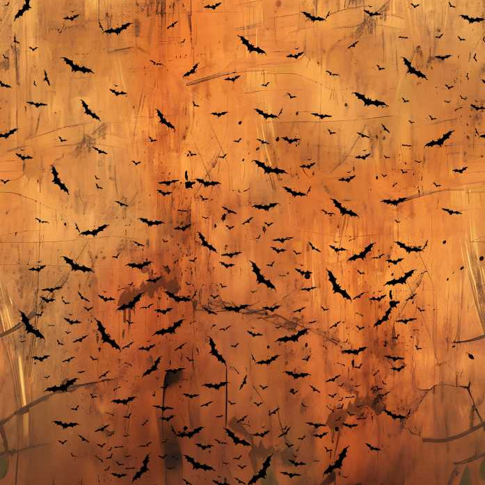 Pattern of black bats on a textured orange and brown background