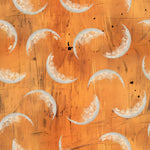 Pattern of crescent moons on an orange textured background