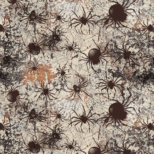 Pattern of spiders and web on a textured background