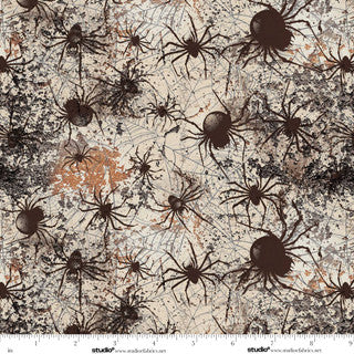 Fabric with spider pattern on a neutral background