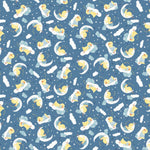 Pattern of cartoon baby duks on a blue background