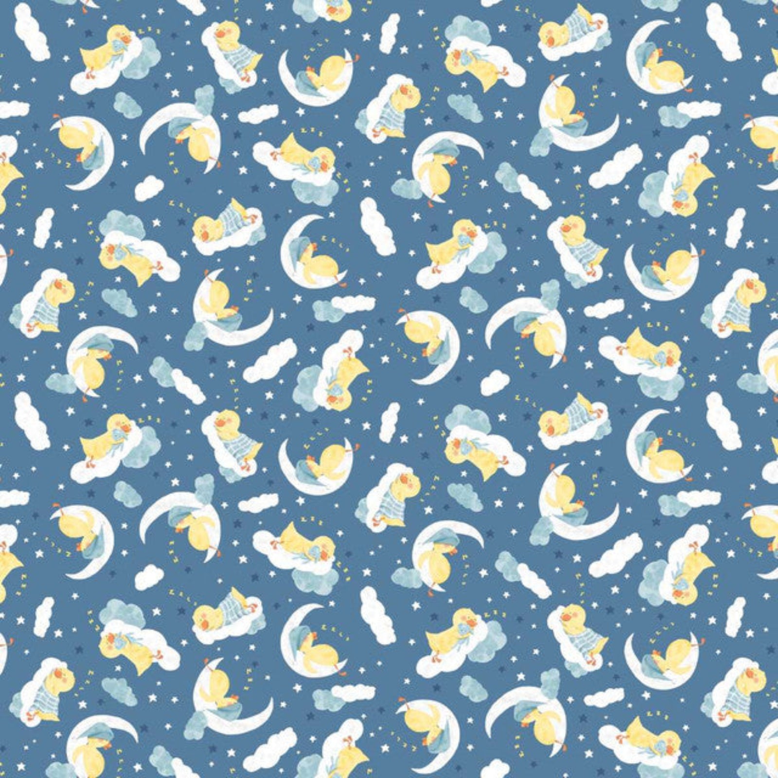 Pattern of cartoon baby duks on a blue background