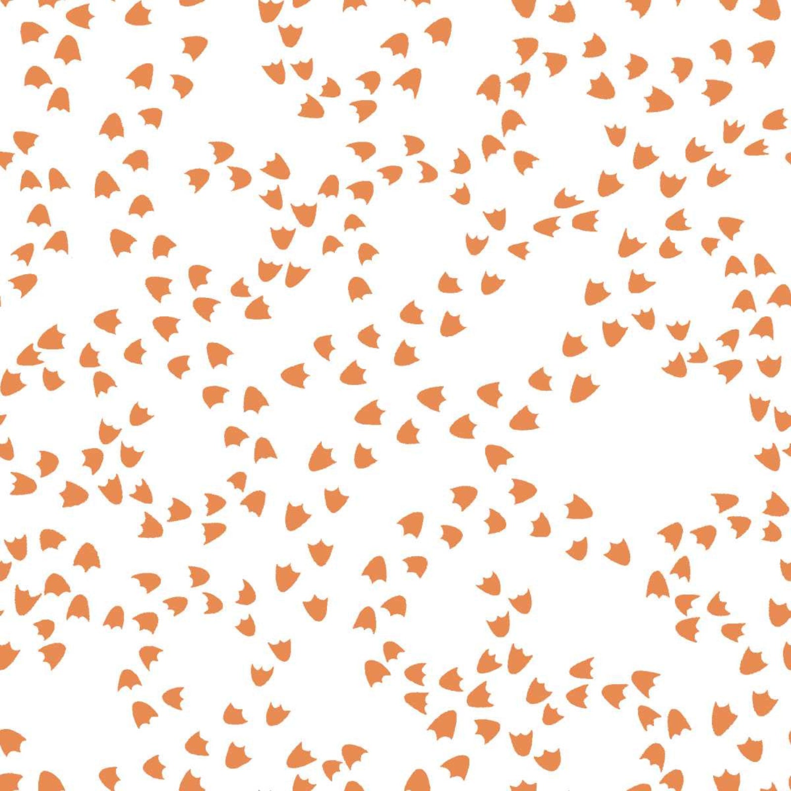 A repeating pattern of small orange duck footprints scattered across a white background.