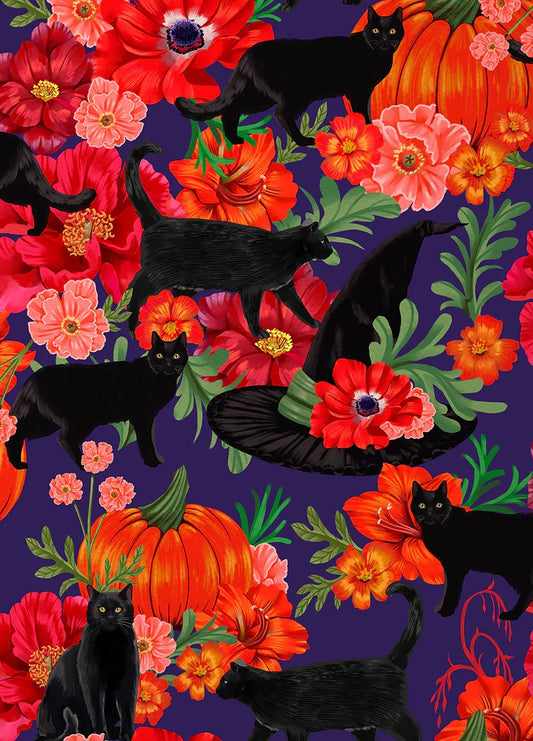 Black Cat Witch Hat - Purple