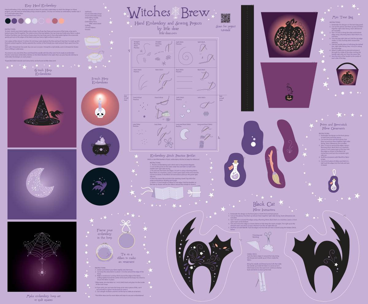 Witches Brew product packaging with various designs and text on a purple background