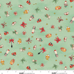 Christmas-themed fabric pattern with Piglet as Santa Claus and presents on a green background.
