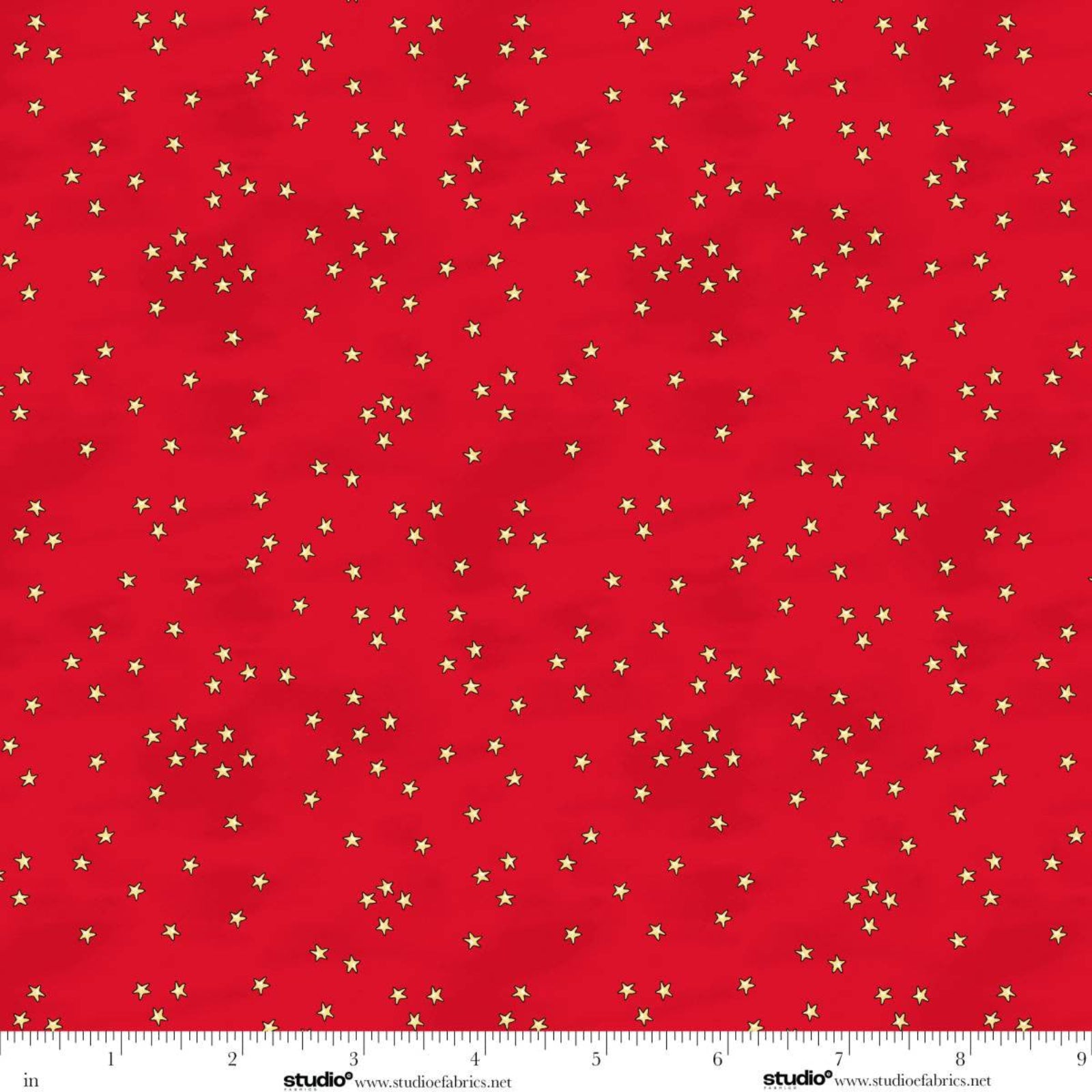 Red fabric with small gold stars pattern