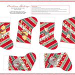 Set of Christmas stockings with festive designs on a white background