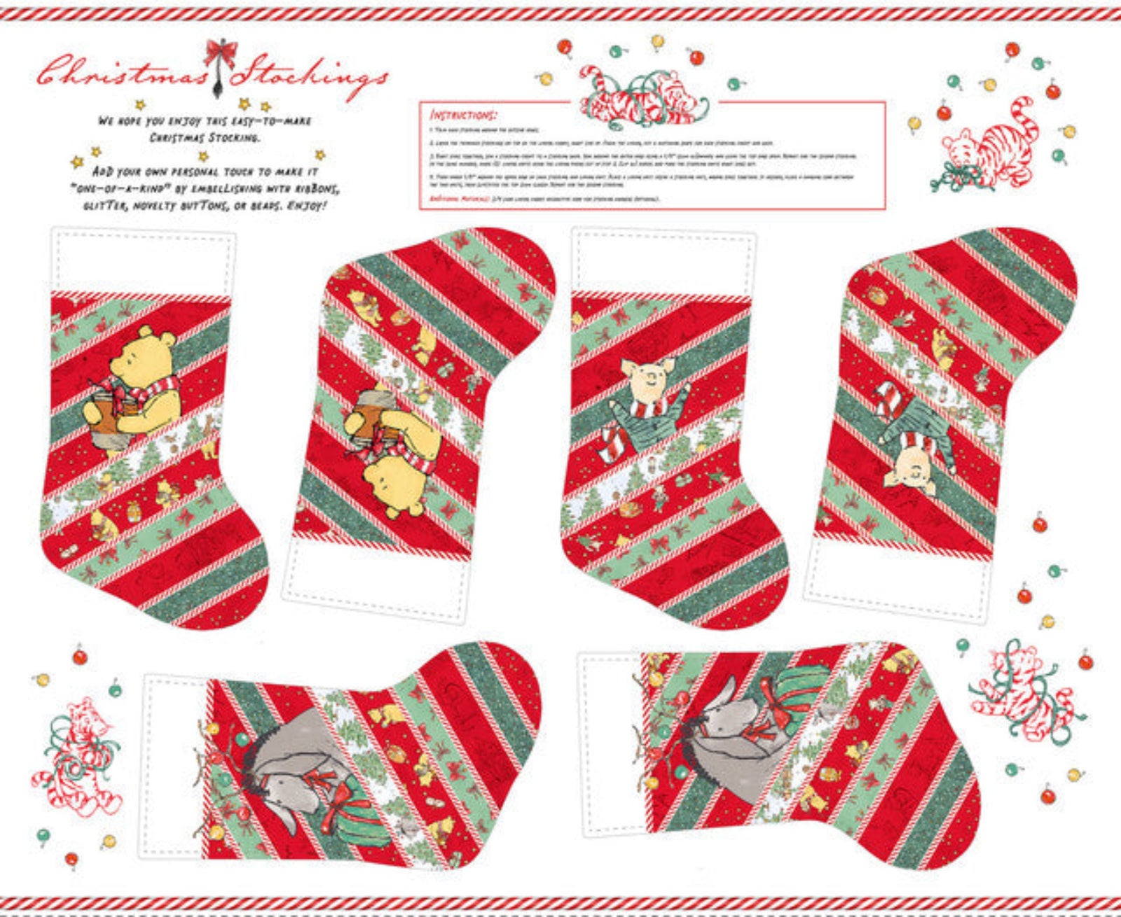 Set of Christmas stockings with festive designs on a white background