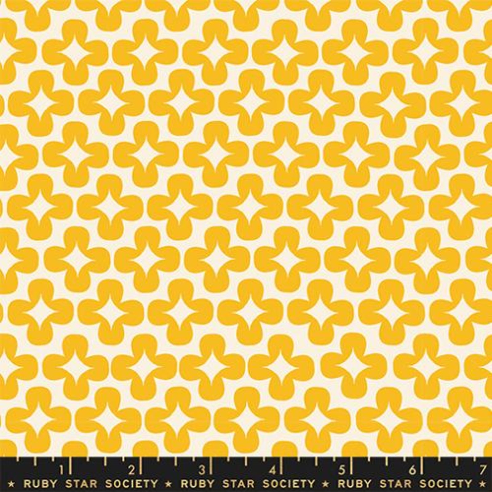 Yellow geometric pattern fabric swatch on a white background