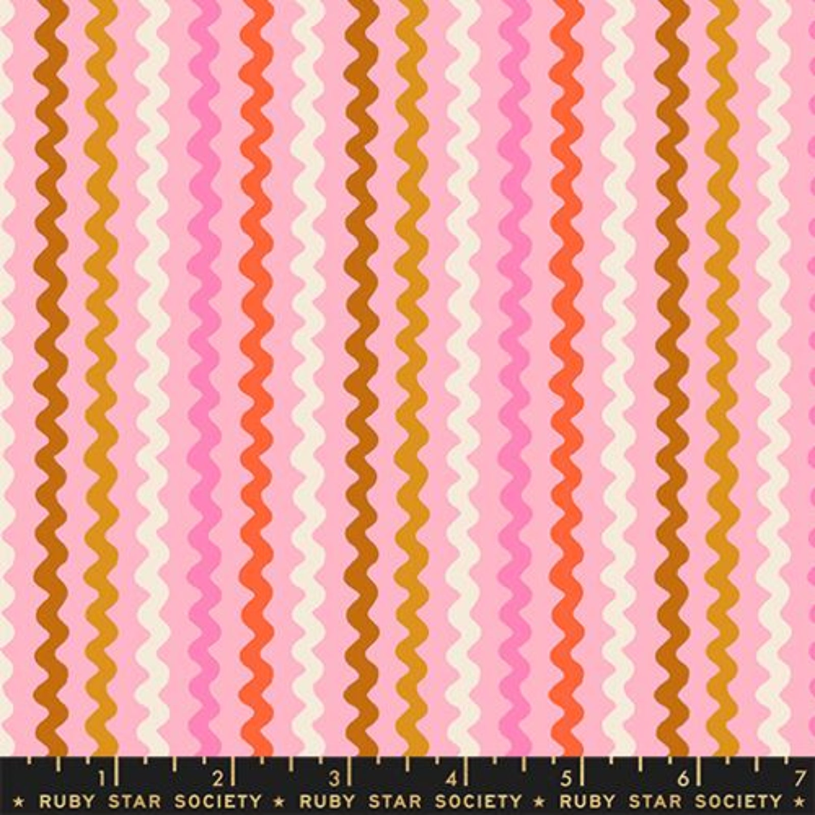 Wavy striped pattern with pink, orange, and gold colors on a black border with 'Ruby Star Society' branding.
