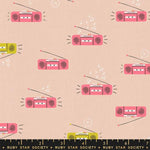 Pattern of retro radios and cassette tapes on a beige background with Ruby Star Society label.