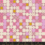 Patterned fabric with geometric shapes on a pink background, featuring the Ruby Star Society label.