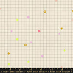 Grid pattern with colorful geometric shapes on a beige background, featuring the Ruby Star Society label.
