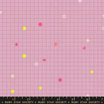 Grid pattern with colorful shapes on a pink background, featuring the Ruby Star Society label.