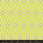 Checkered pattern with green and beige squares on a fabric swatch, featuring Ruby Star Society label.