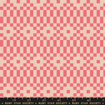 Checkered pattern fabric with pink and beige squares, Ruby Star Society label at the bottom.