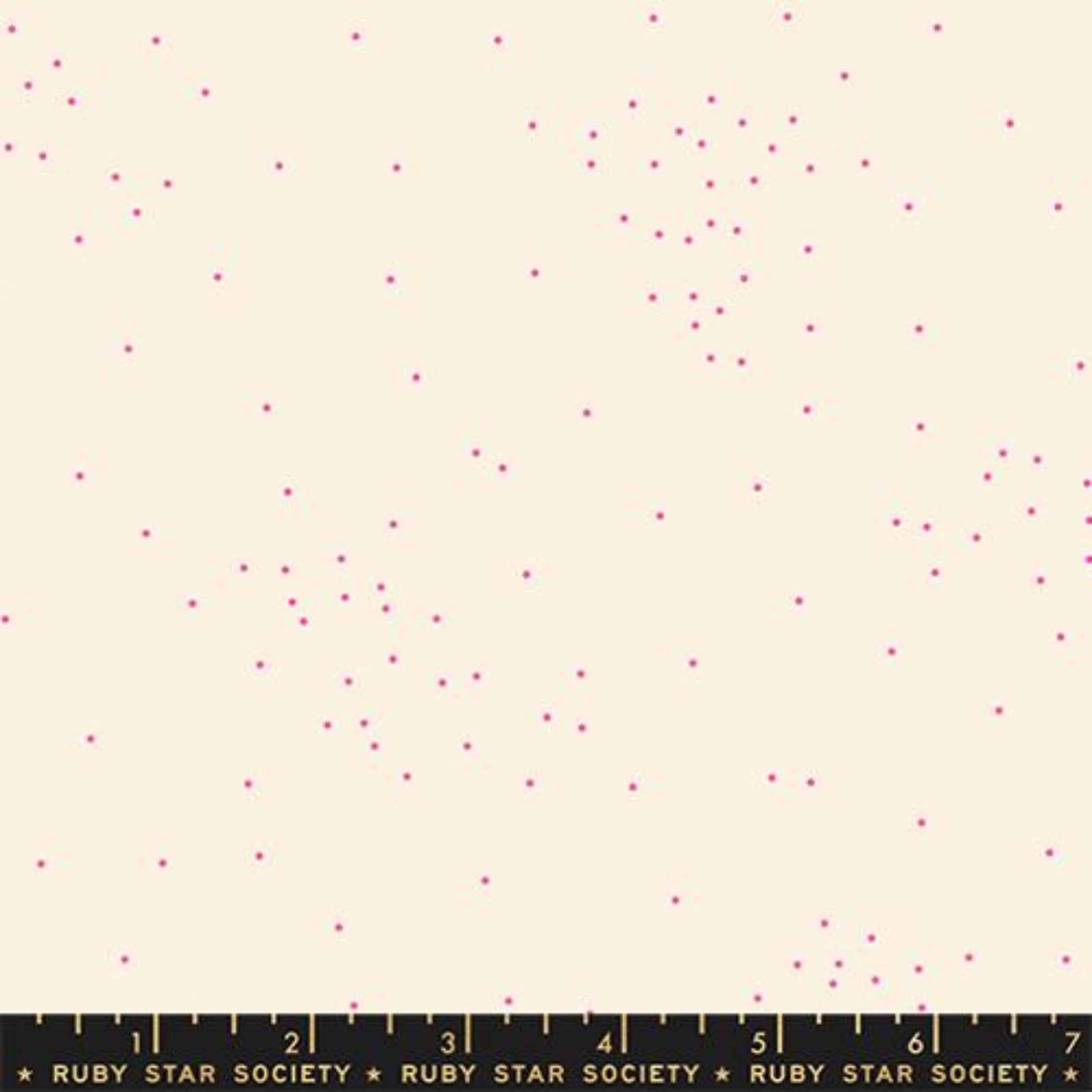 Scattered neon pink pin dots on a cream background.