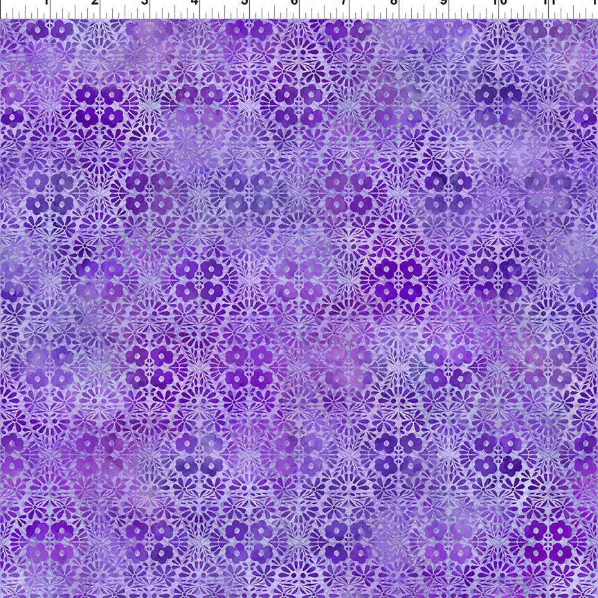 Shades of purple flowers create a secondary diamond design on fabric for In the Beginning Fabrics
