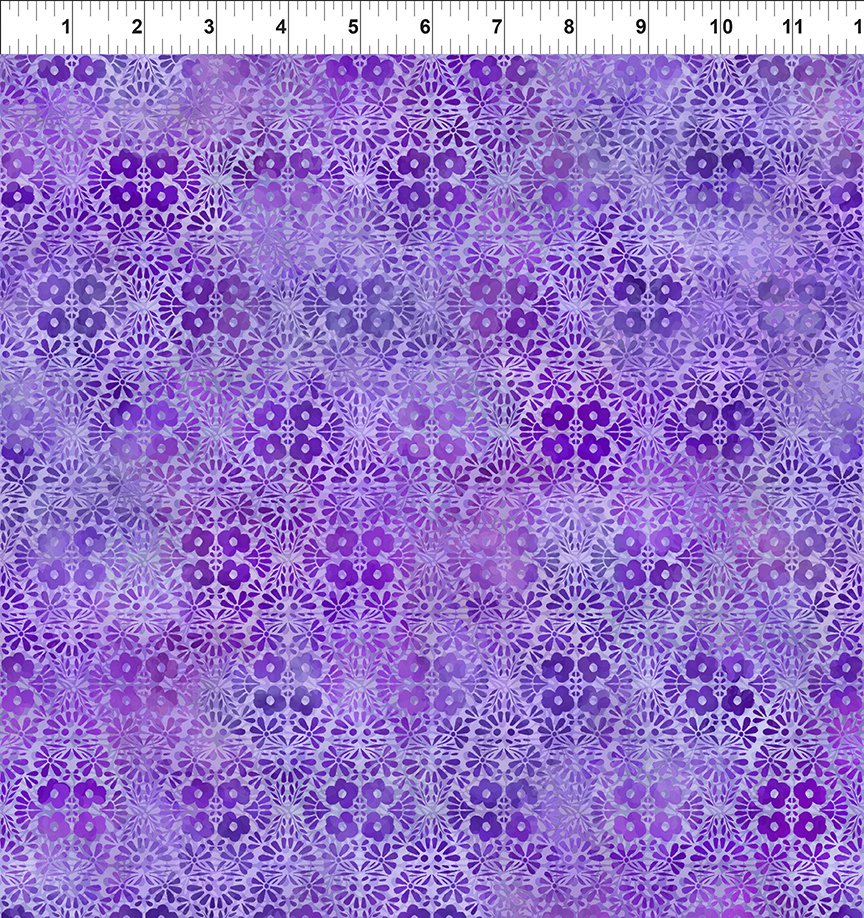 Shades of purple flowers create a secondary diamond design on fabric for In the Beginning Fabrics