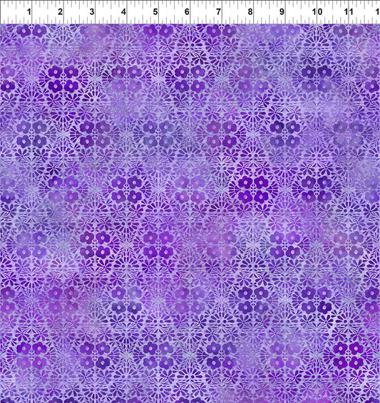 Shades of purple flowers create a secondary diamond design on fabric for In the Beginning Fabrics