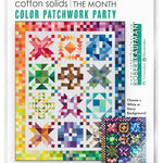 Kona Cotton Solids Block of the Month Color Patchwork Party quilt pattern with colorful design and branding.