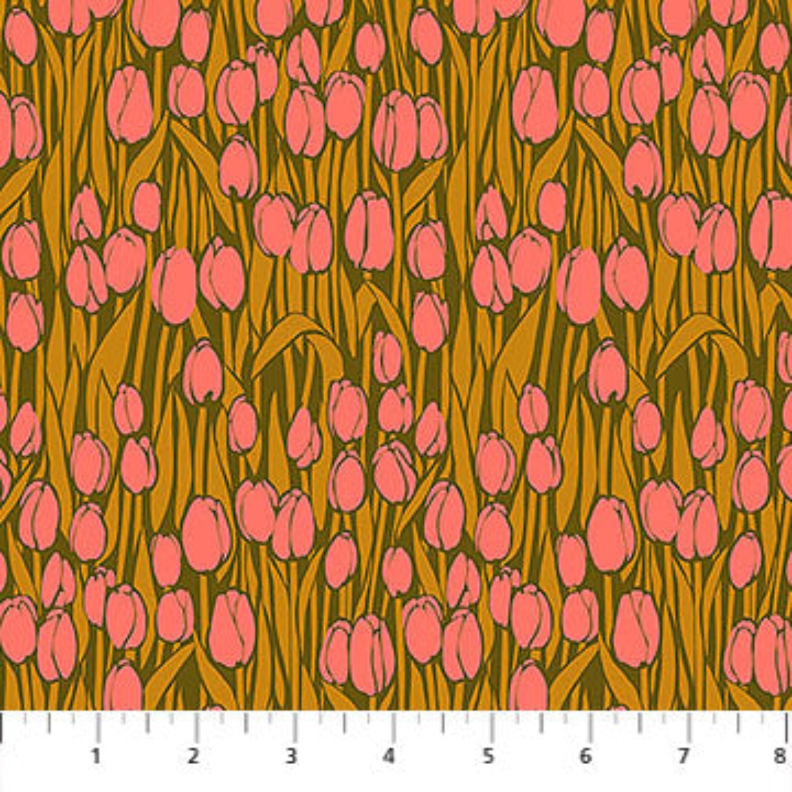 Pattern of pink tulips on a brown background