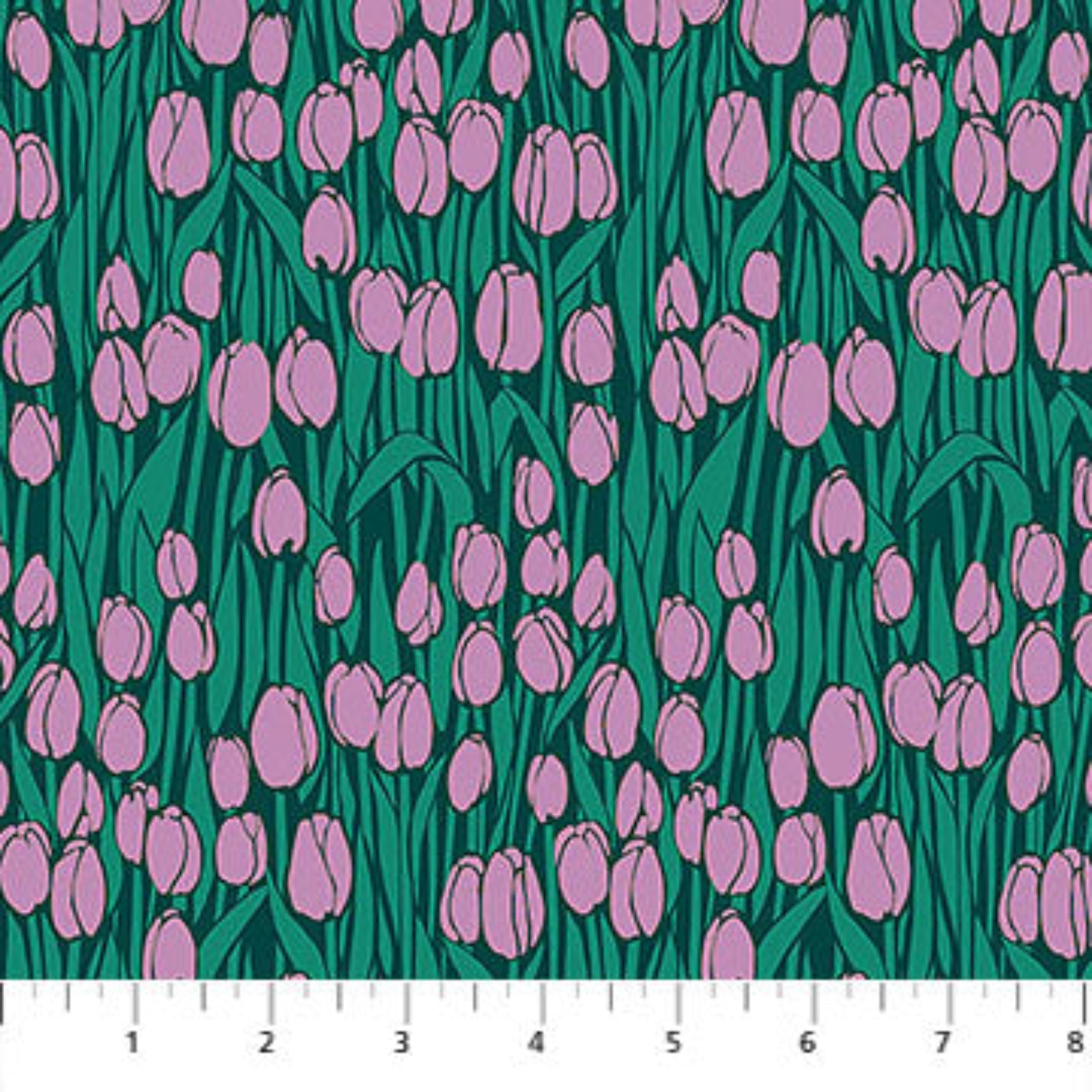 Pattern of pink tulips on a green background