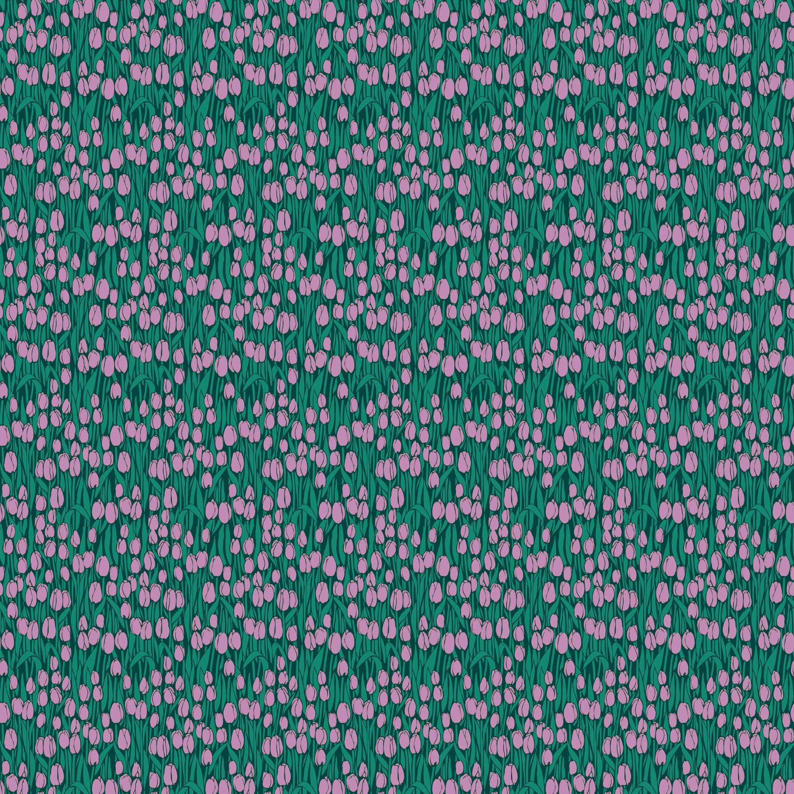 Pattern of small pink flowers on a green background