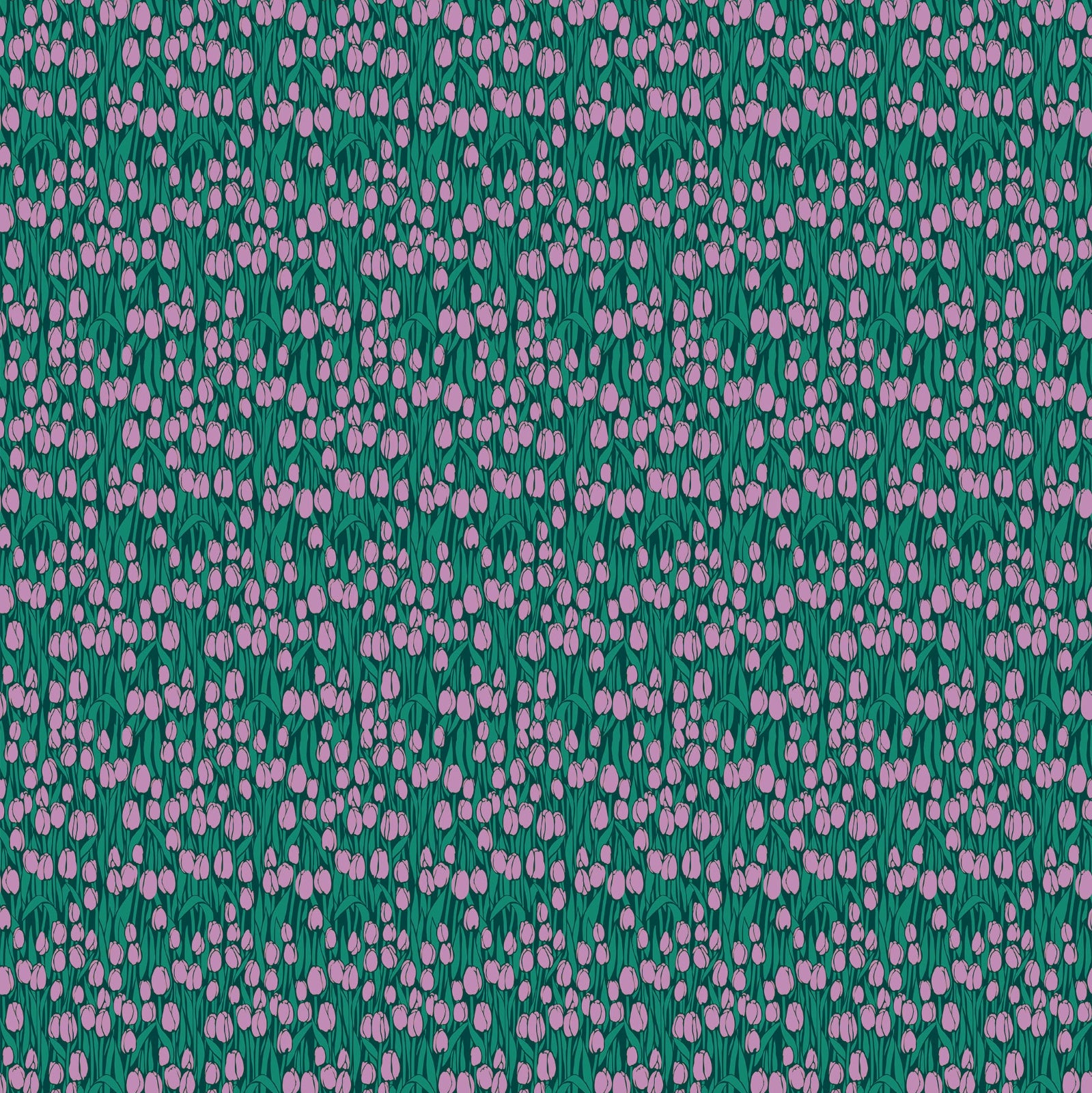 Pattern of small pink flowers on a green background