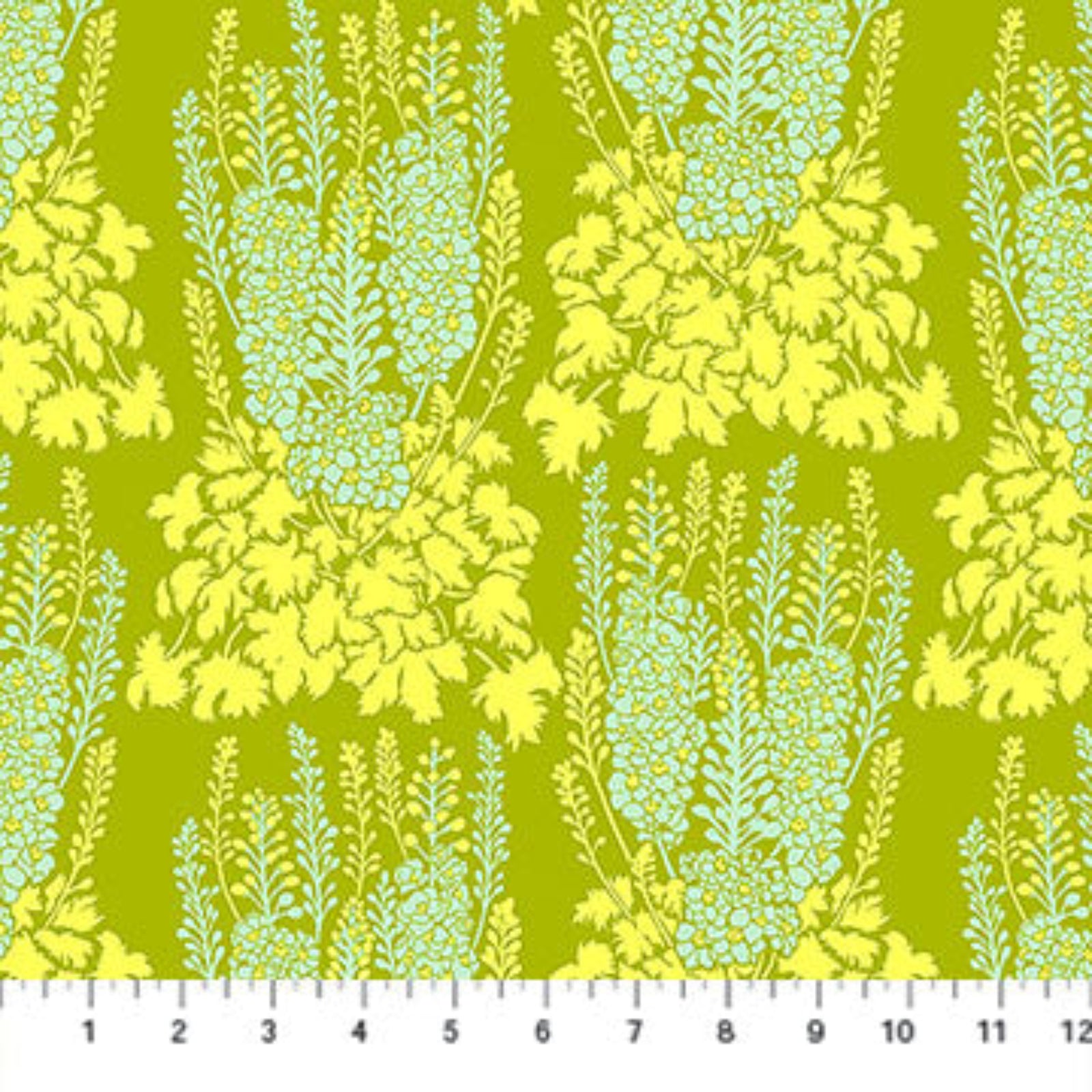 Floral pattern fabric with yellow and green colors on a white background