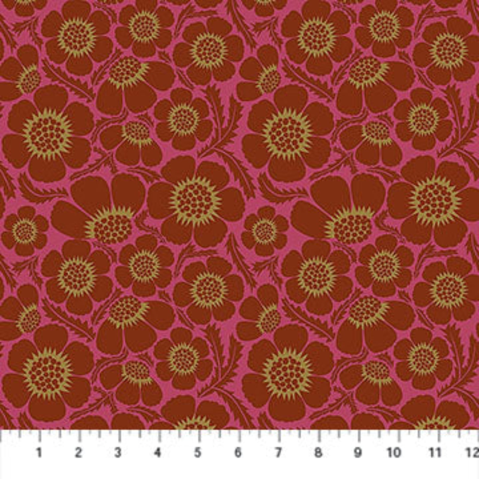 Floral pattern fabric with brown flowers on a pink background