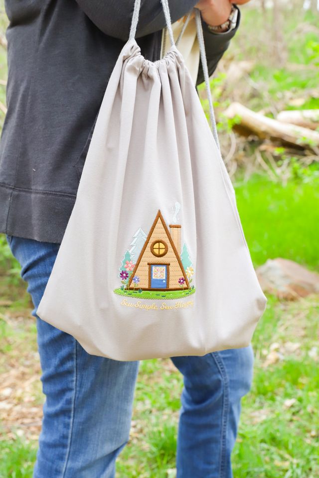 Canvas Cinch Backpack - Light Grey