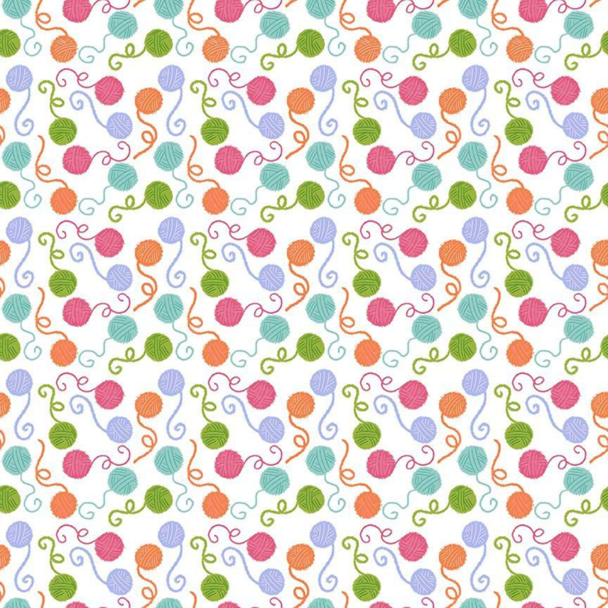 Colorful pattern of yarn balls on a white background