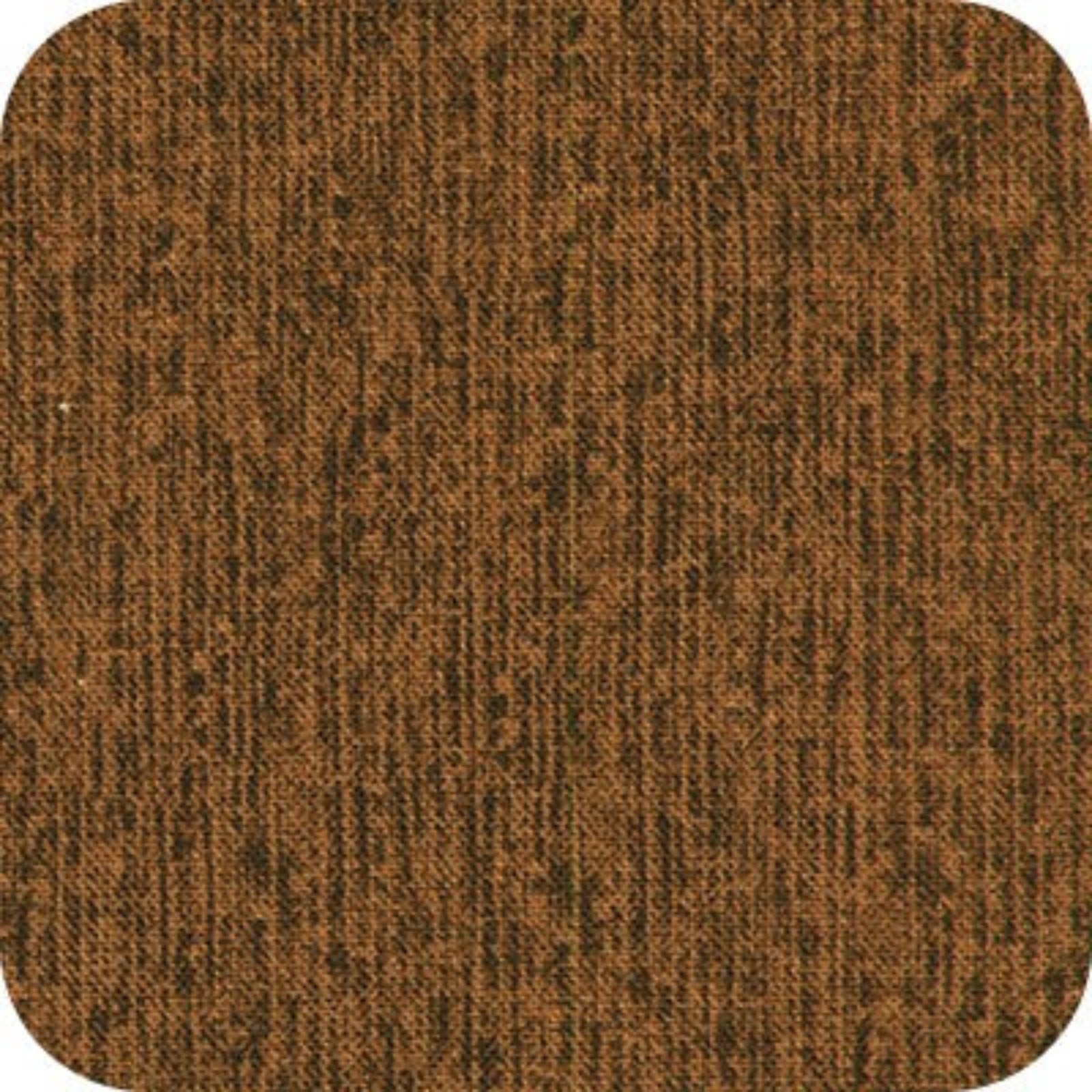 A close-up of a brown textured fabric or carpet swatch with rounded corners.