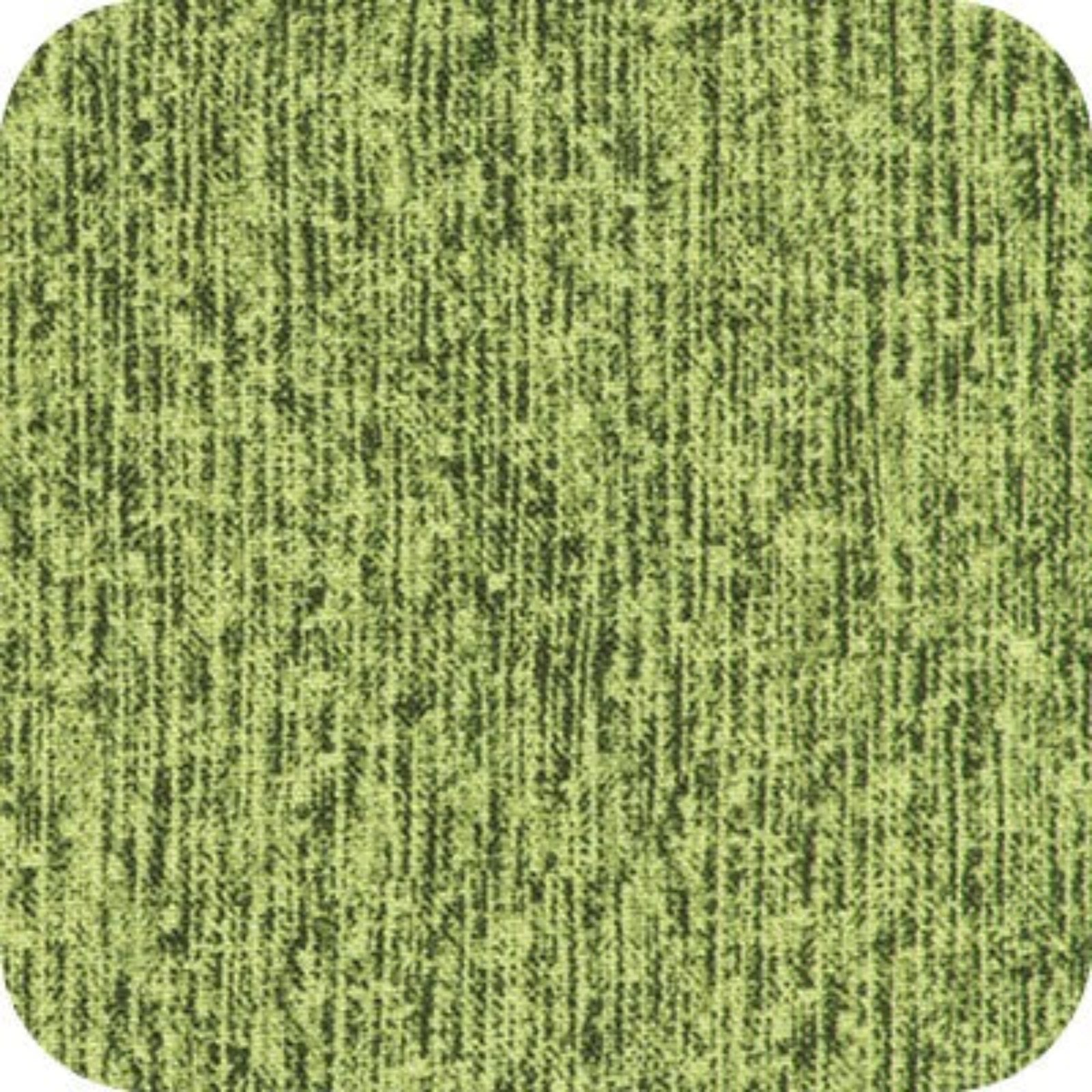 A square fabric swatch with rounded corners showing a textured, heathered pattern in olive green and dark green.