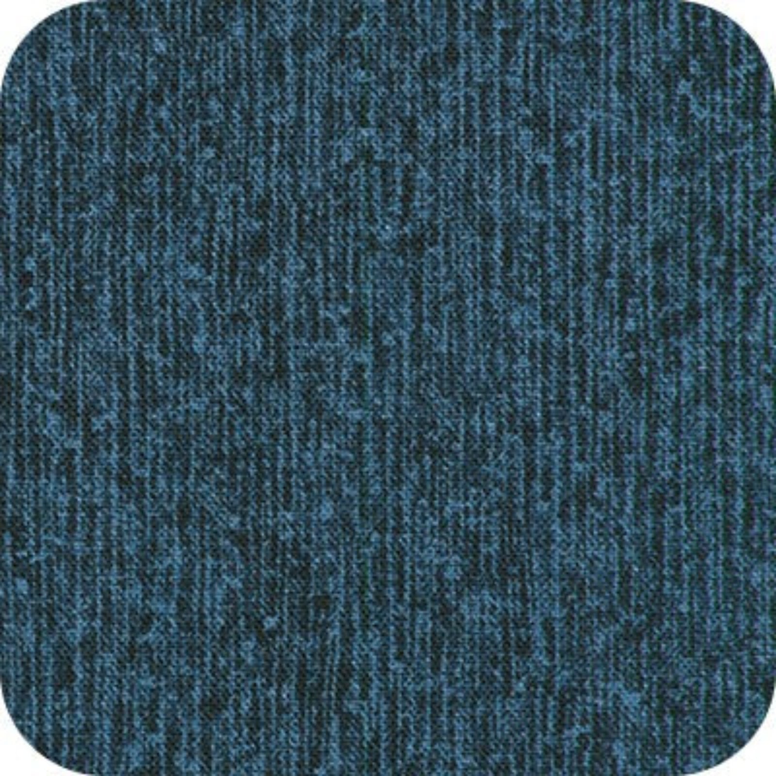 A square fabric swatch with rounded corners showing a dark blue textured material, likely carpet or upholstery.