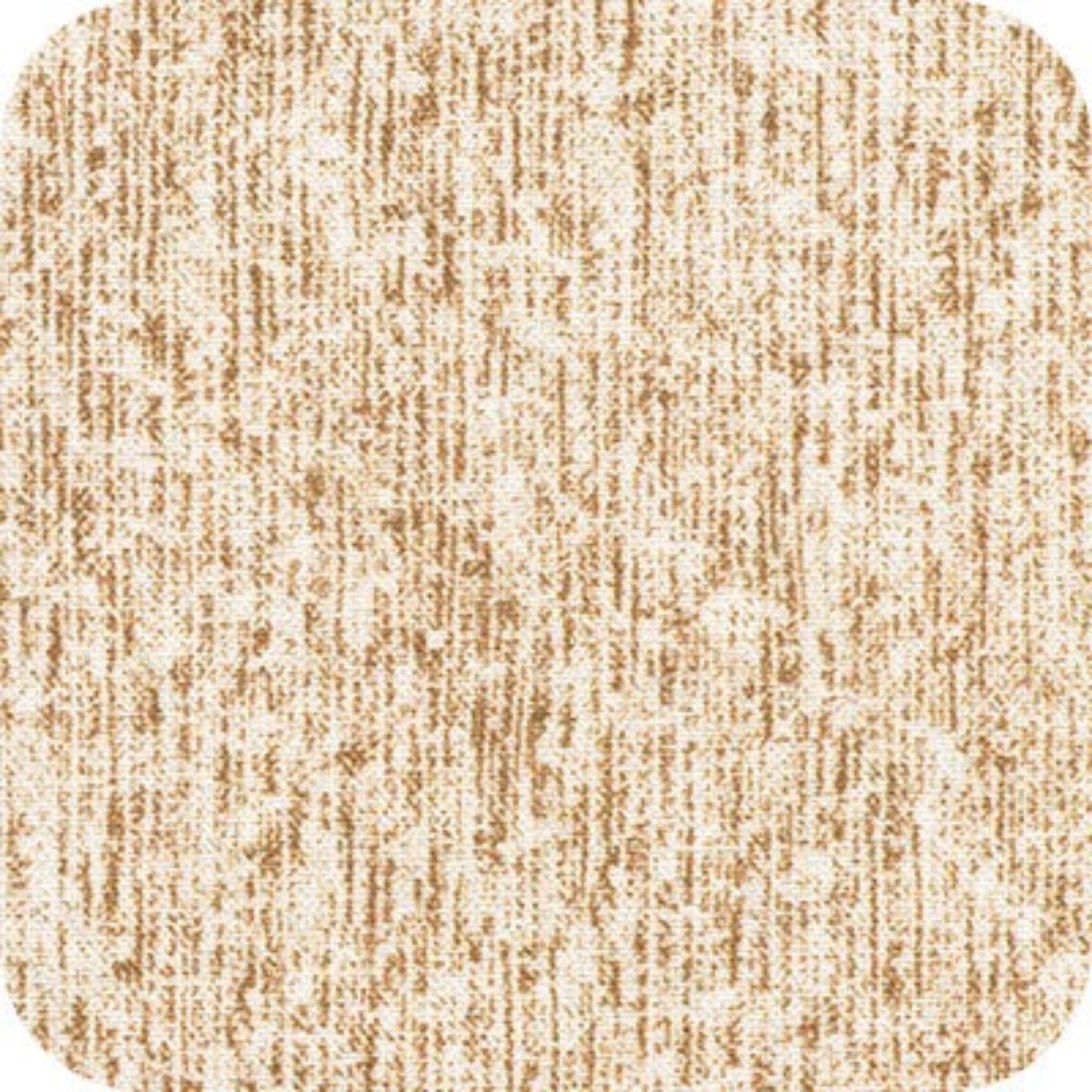 A square fabric swatch with rounded corners showing a textured woven pattern in beige and light brown.