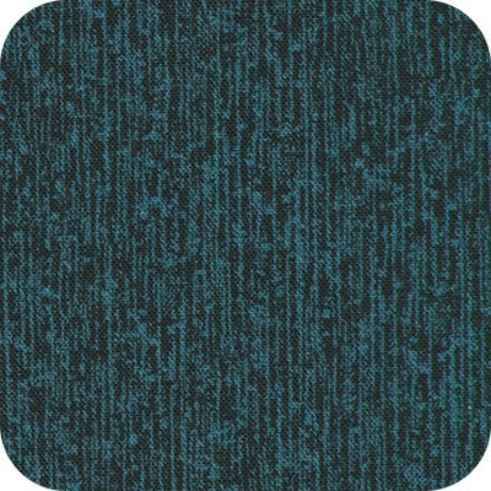A square fabric swatch with rounded corners showing a dark teal and black textured woven pattern.
