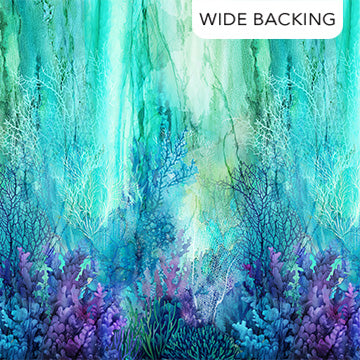 Underwater scene with colorful coral and plants on a wide backing