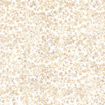 A close-up of a repeating botanical pattern in soft beige and light gold tones on a white background.