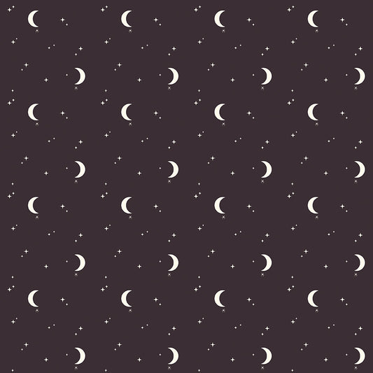 Pattern of crescent moons and stars on a dark background