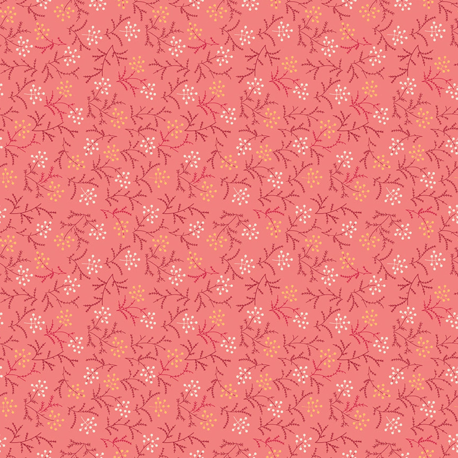 Floral pattern with small flowers and leaves on a pink background