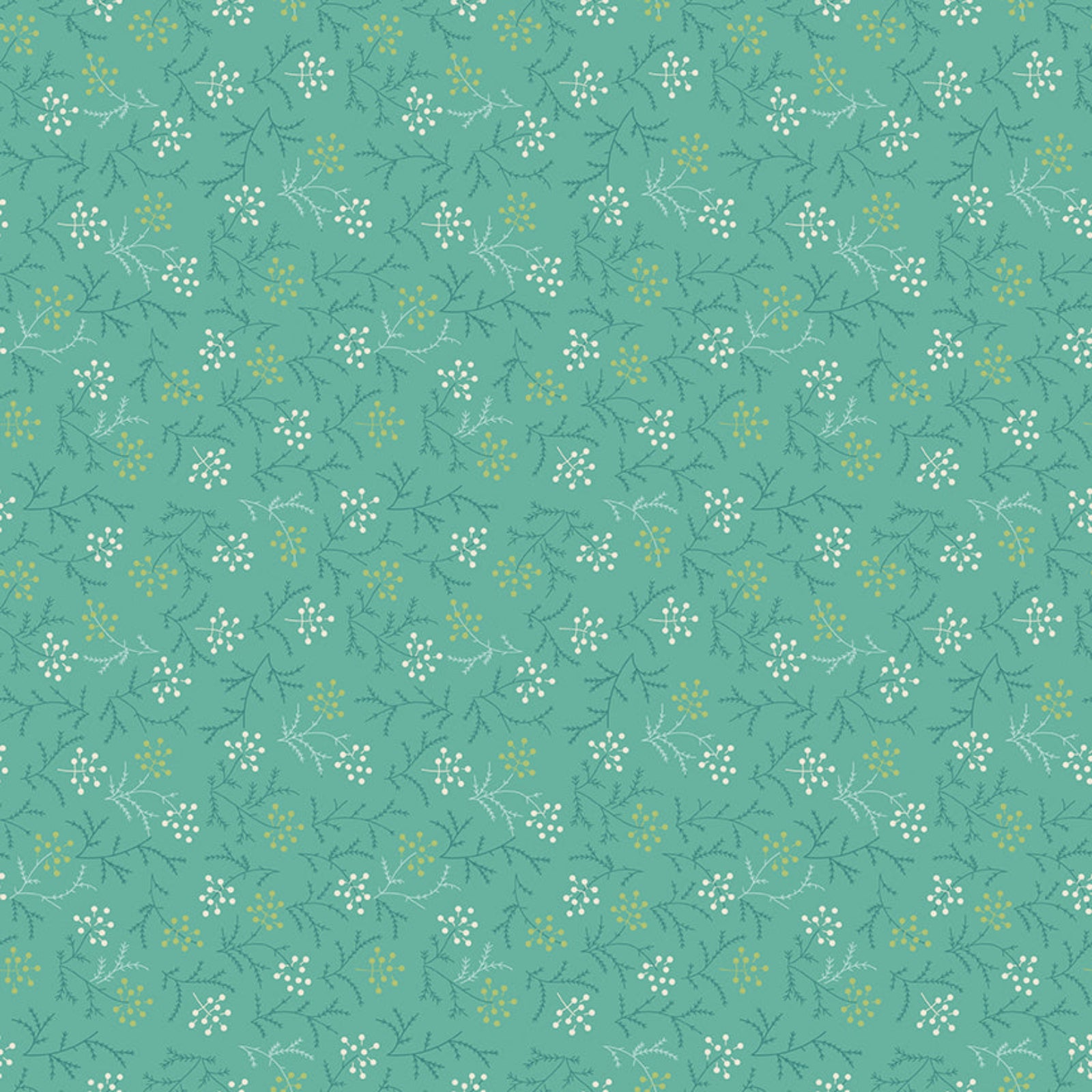 Teal background with small white and yellow floral pattern