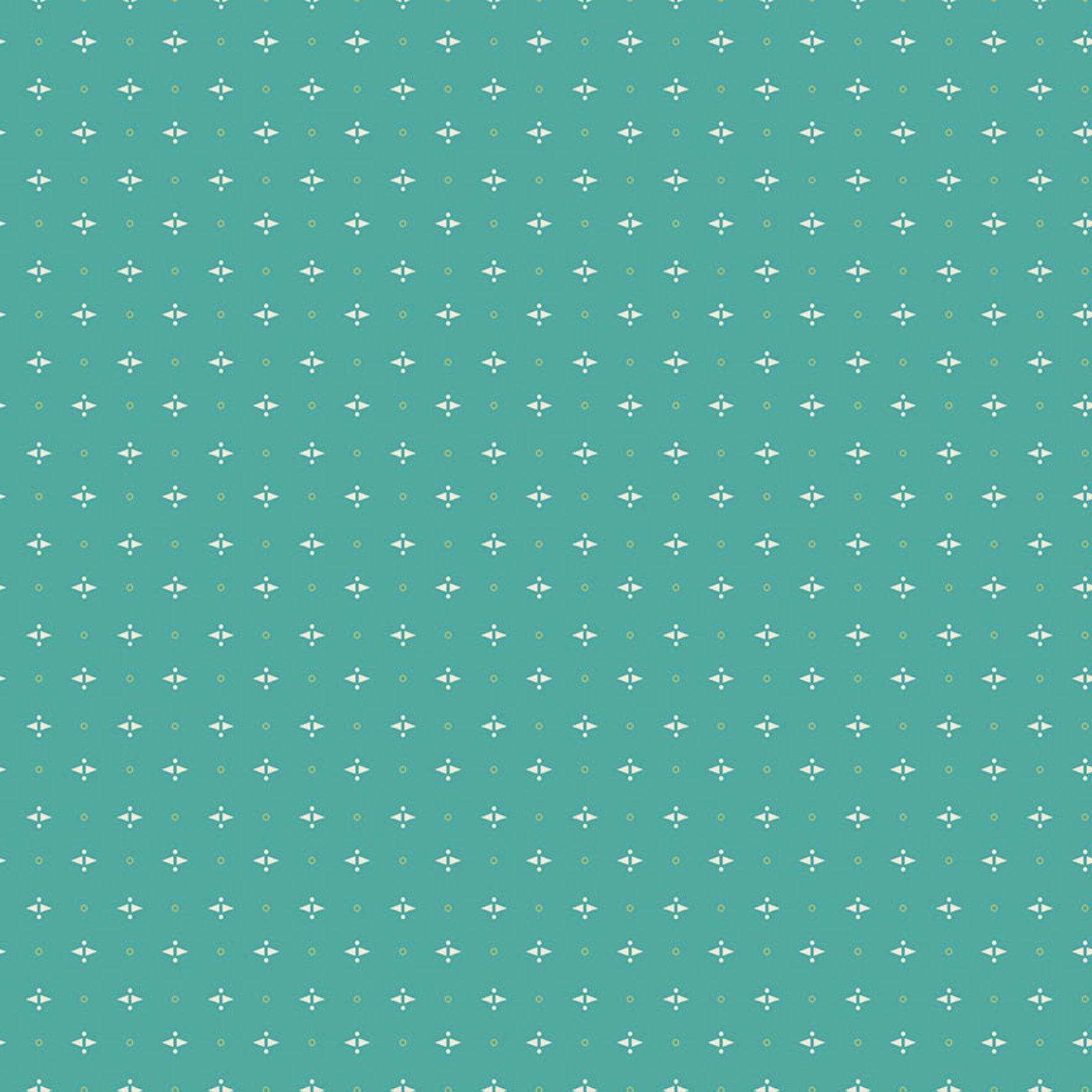 Teal patterned background with small white and yellow shapes
